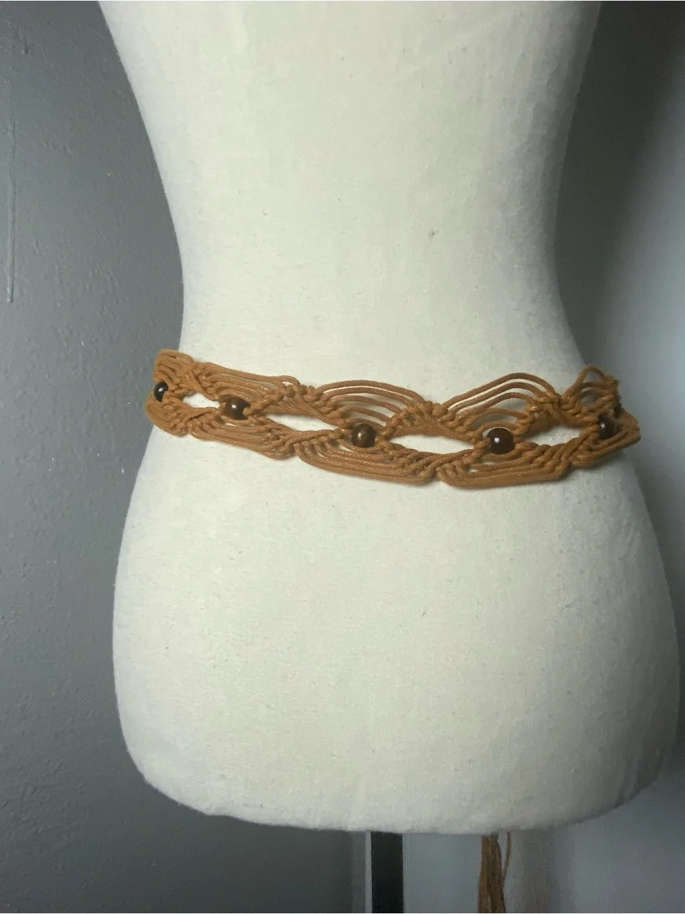 Y2K Boho Fairy Brown Wood Beaded Rope Belt One Size
